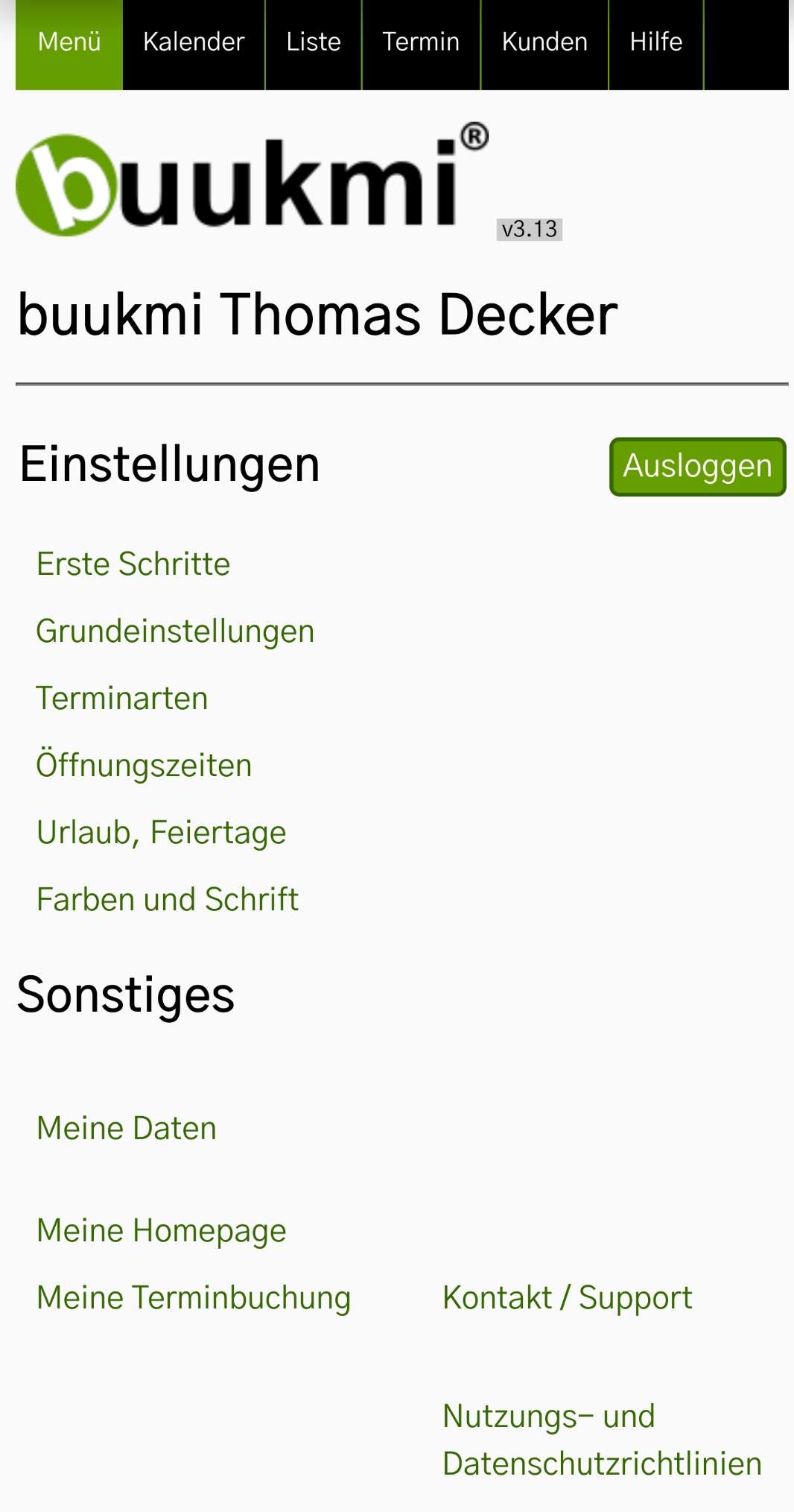 Screenshot vom Administratormenü